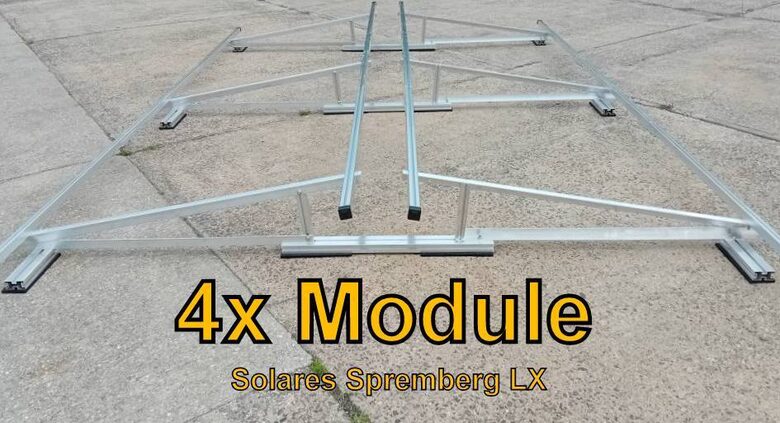 Komplettlösung Ost/West Aufständerung für 4x Module vertikal / hochkant LX4 für Flachdach Kiesdach Gründach / 10-15 Grad fest 